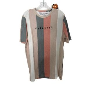 Free Planet Men’s Coral Beige Grey Striped T-Shirt NWT Size  XL